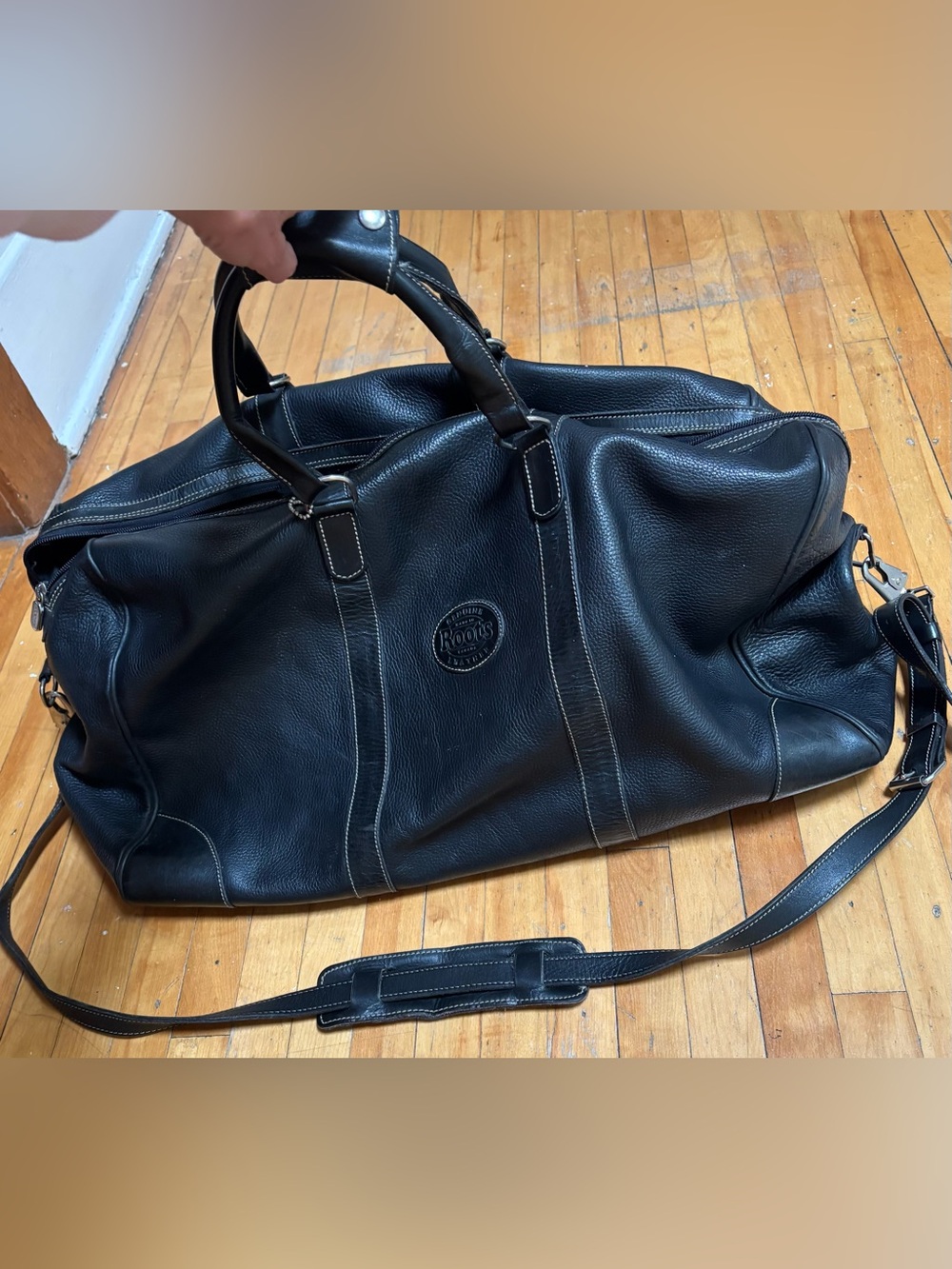 Roots genuine leather large weekend bag.
